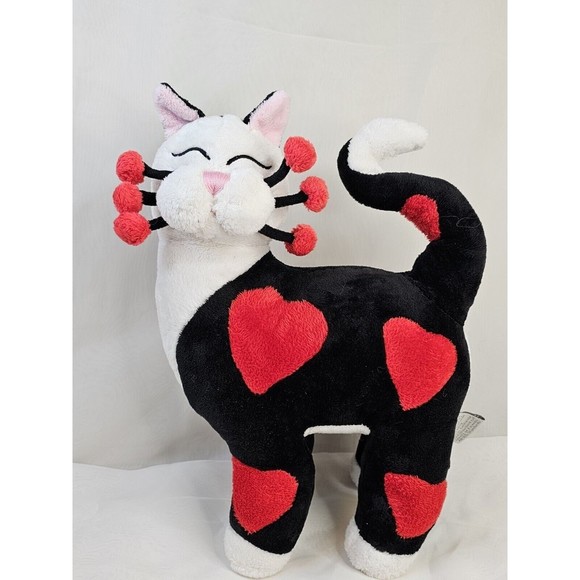Whimsy Clay Plush Cat Amy Lacombe Hearts Valentine's Day Black Red White RARE - Picture 1 of 8